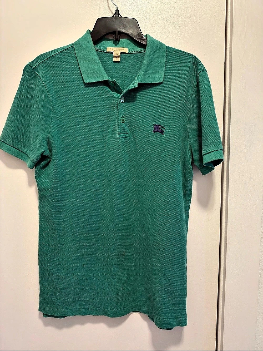 Burberry Brit Men's Small Green Polo Shirt Equestrian Knight Logo Short Sleeve